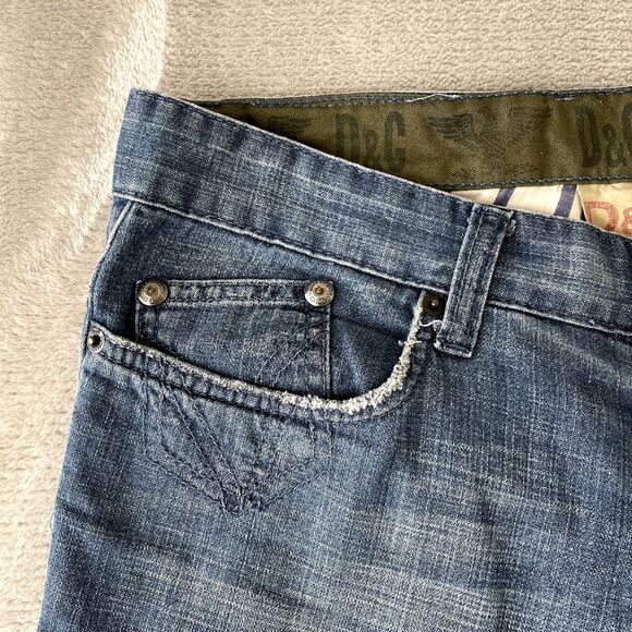 D&G‎ Dolce&Gabbana Jeans Men 32x35 Blue Straight Fit Flap Pockets Paint Splatter - Picture 2 of 16